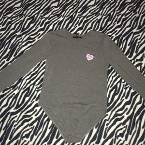 Long sleeve grey onesie with pink heart